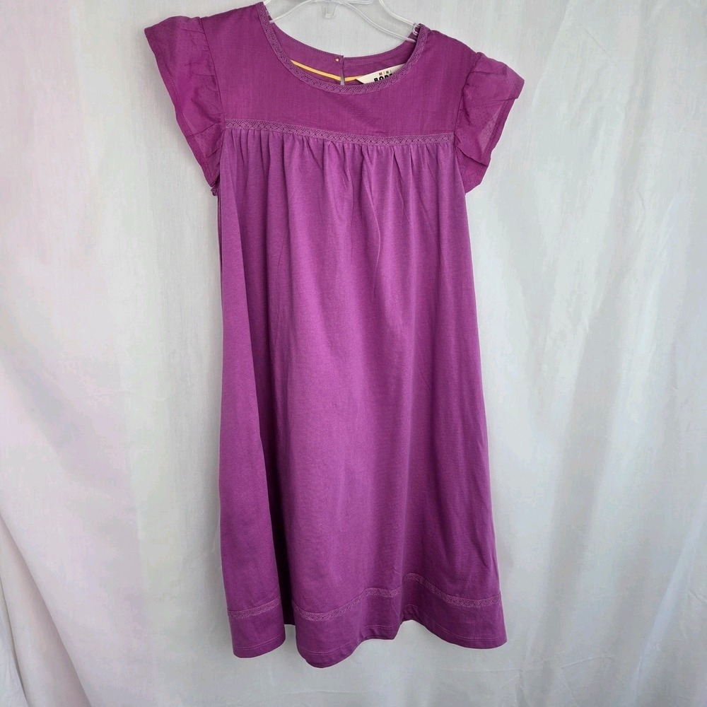 Mini Boden Girls Purple Cotton Dress Size 11-12 Flutter Sleeves Pockets